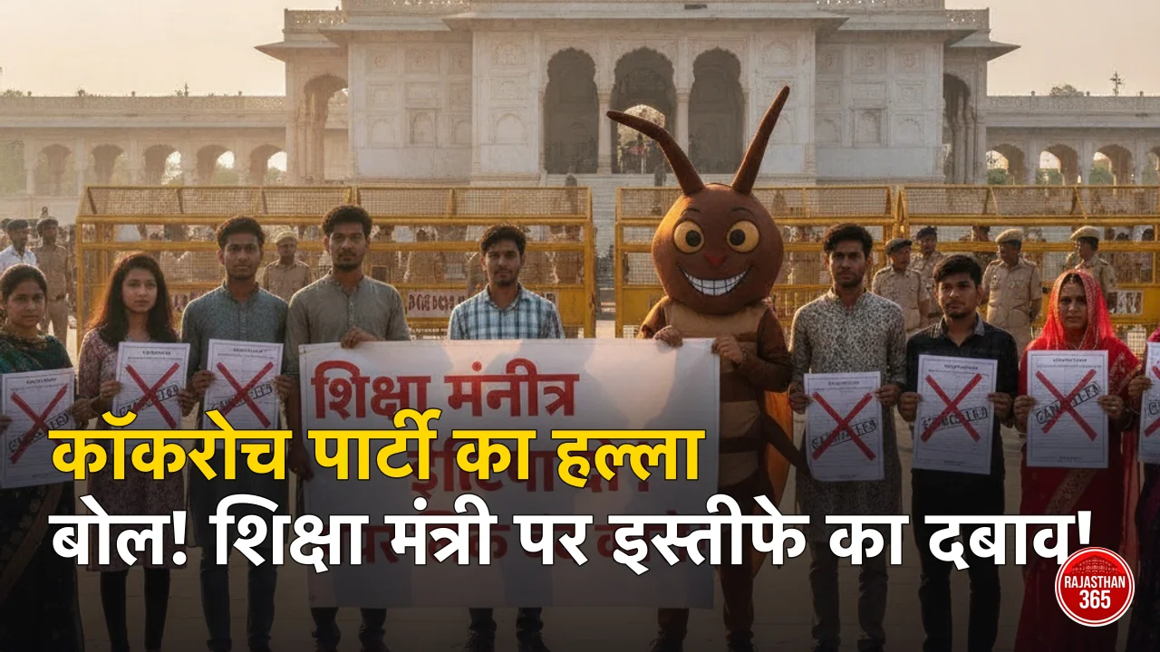जयपुर में पेपर लीक और भर्ती घोटालों के खिलाफ कॉकरोच पार्टी का प्रदर्शन और शिक्षा मंत्री से इस्तीफे की मांग