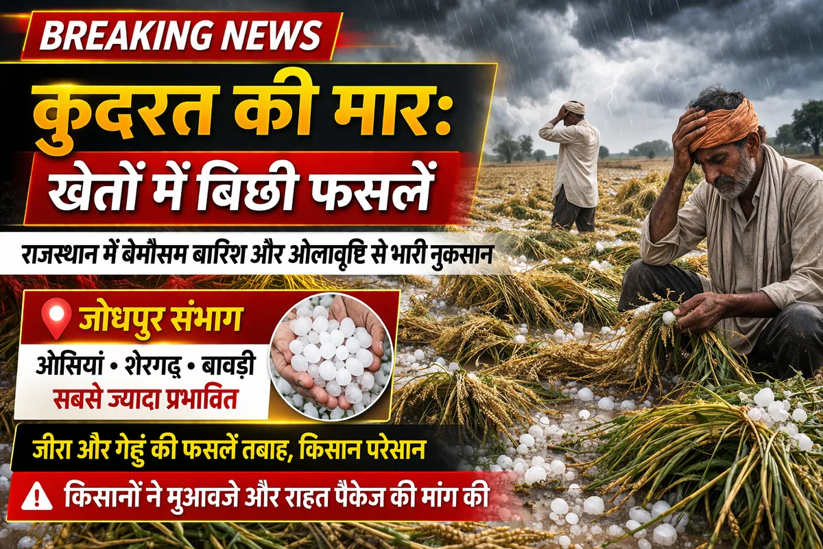 राजस्थान में बेमौसम बारिश और ओलावृष्टि से फसलों को भारी नुकसान: जीरा और गेहूं की पैदावार पर संकट