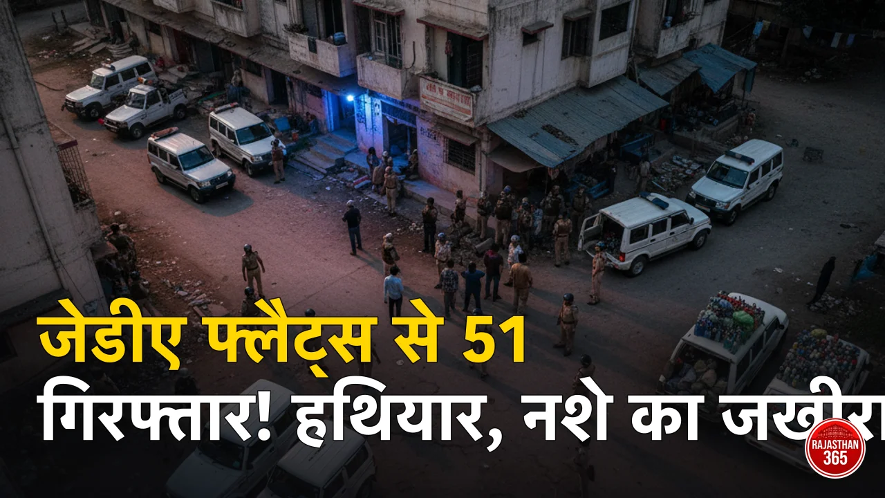जयपुर में बड़ा एक्शन: जेडीए फ्लैट्स में अड्डा जमाए बैठे 51 गिरफ्तार, भारी मात्रा में हथियार और नशीले पदार्थ बरामद