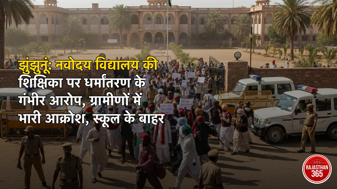 झुंझुनूं: नवोदय विद्यालय की शिक्षिका पर धर्मांतरण के गंभीर आरोप, ग्रामीणों में भारी आक्रोश, स्कूल के बाहर हंगामा
