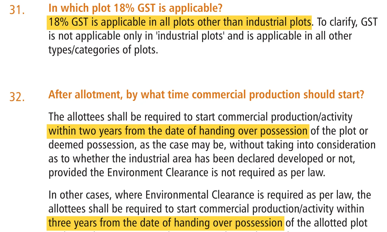 RIICO ई-नीलामी पुस्तिका: औद्योगिक प्लॉट को छोड़ बाकी सब पर 18% GST; उत्पादन कब्ज़े से 2 साल में, पर्यावरण मंज़ूरी वाले उद्योग 3 साल में