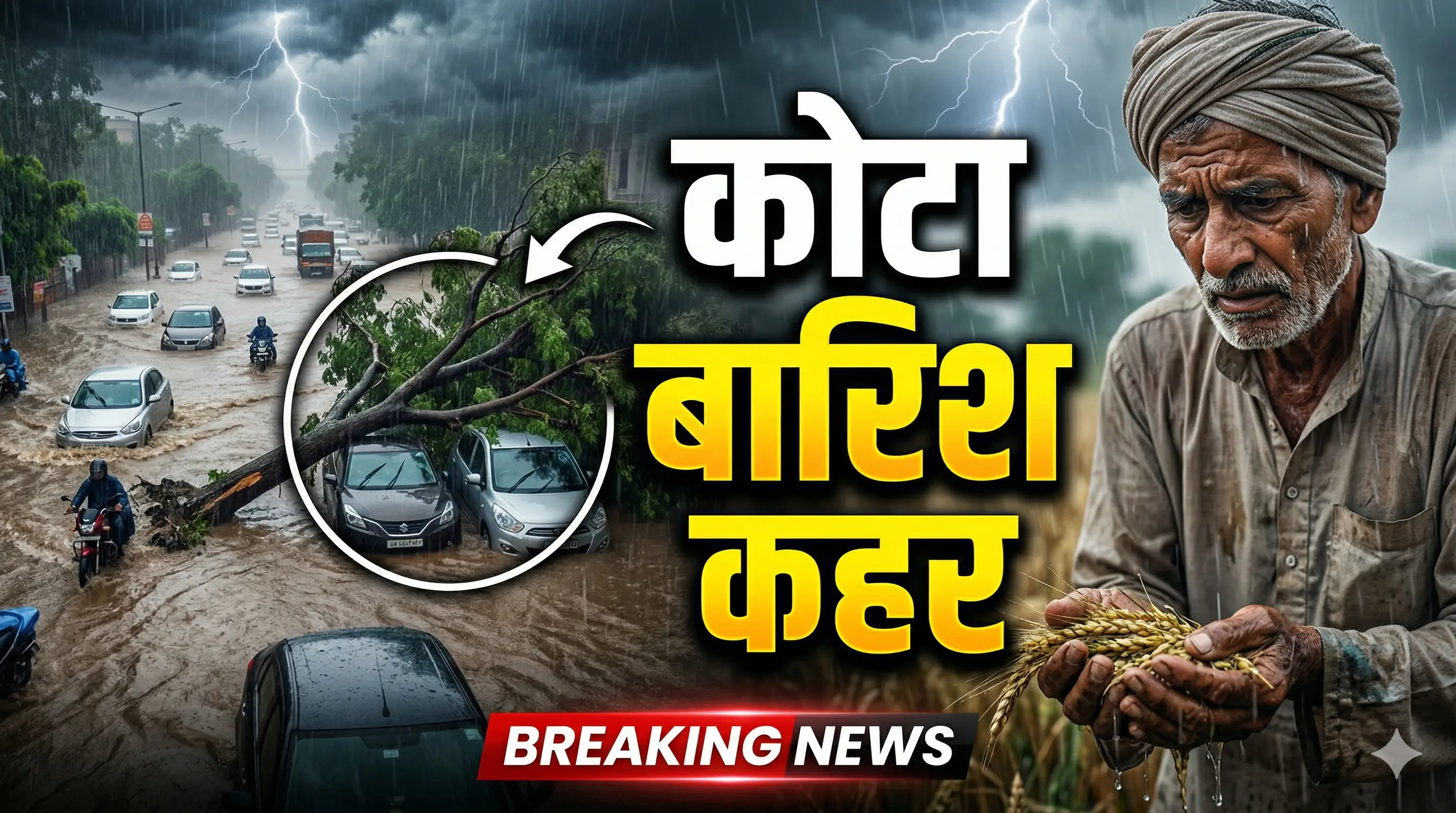 कोटा में मौसम का मिजाज: जोरदार बारिश और आंधी से अस्त-व्यस्त हुआ जनजीवन, किसानों के माथे पर चिंता की लकीरें