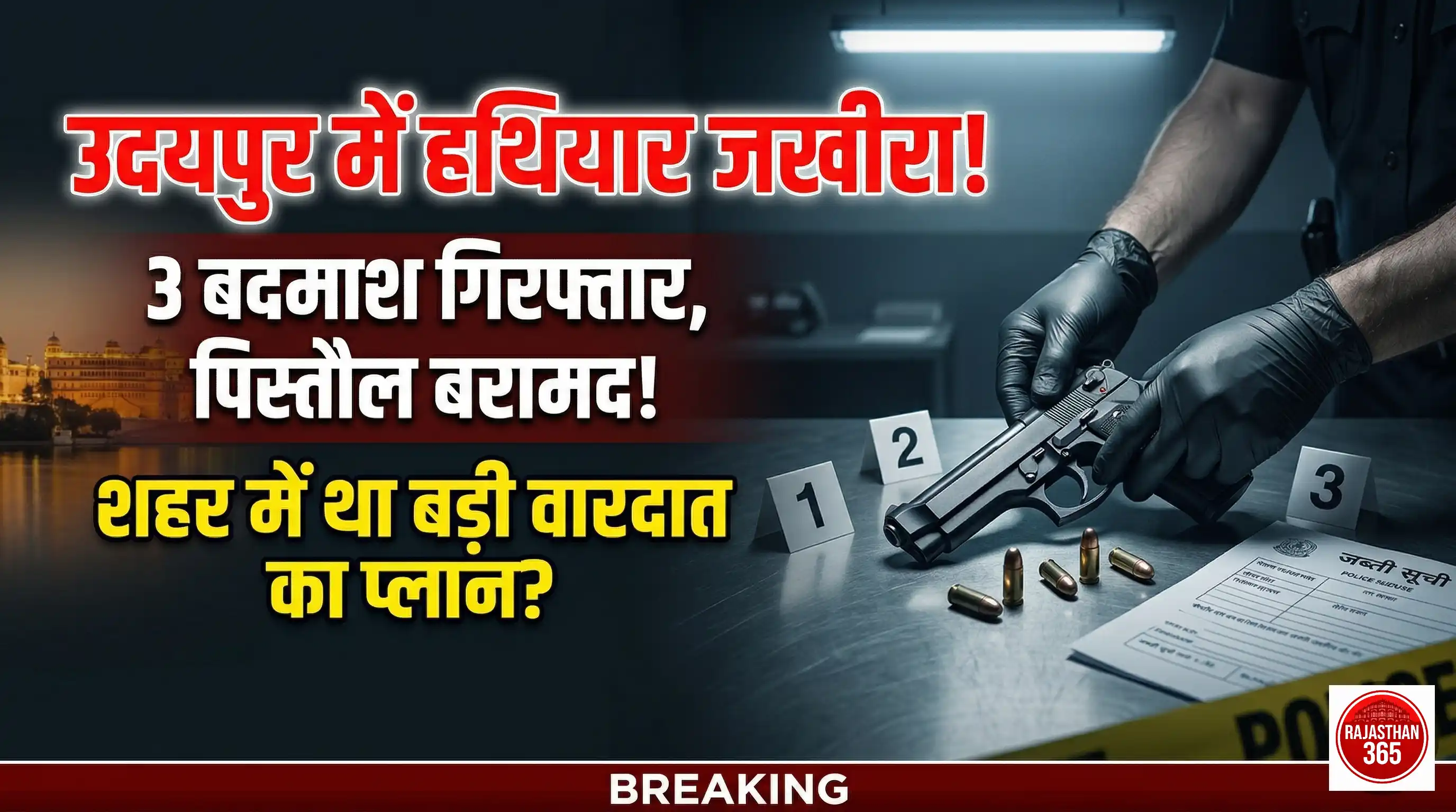 उदयपुर पुलिस की बड़ी कार्रवाई: अवैध हथियारों के साथ तीन बदमाश गिरफ्तार